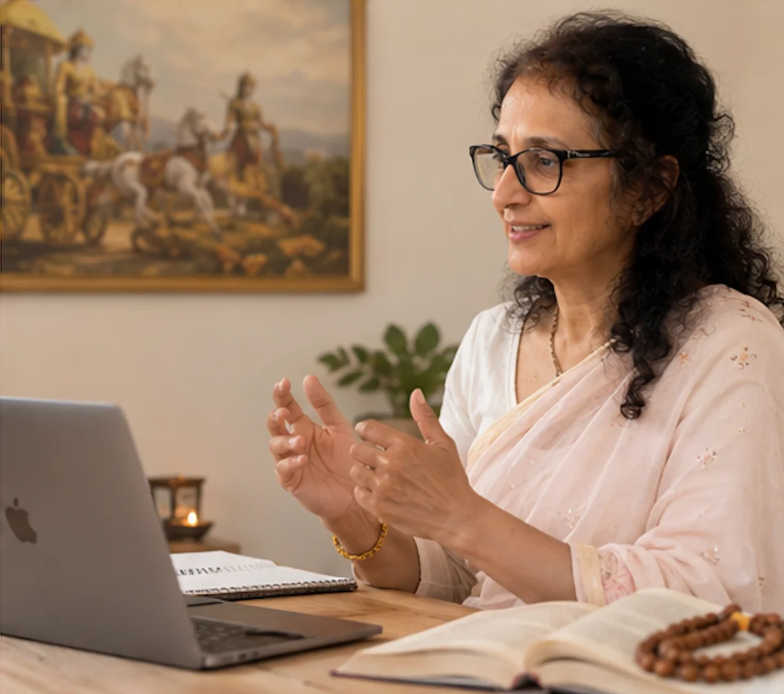 Aditi Dasi teaching a class on Google Meet